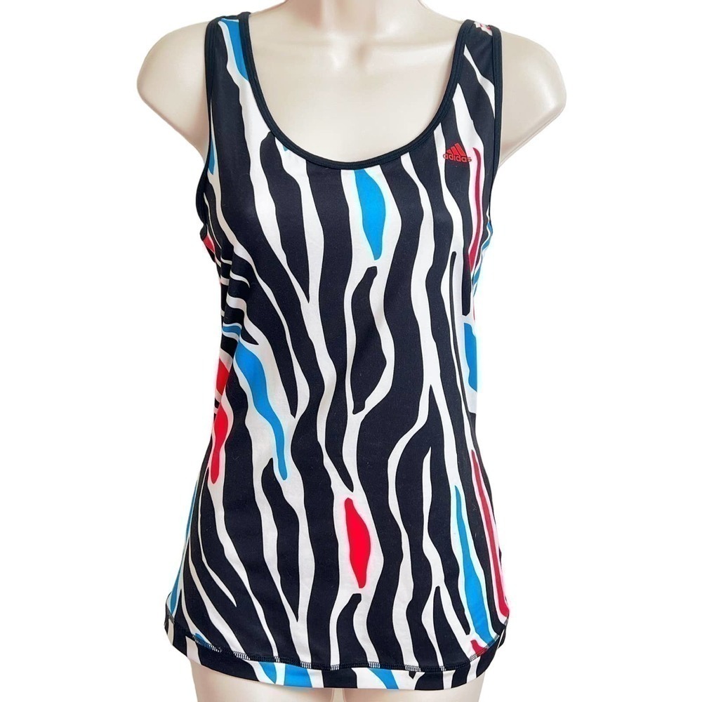 Adidas Climalite scoop neck racer back tank top black white blue red women’s M